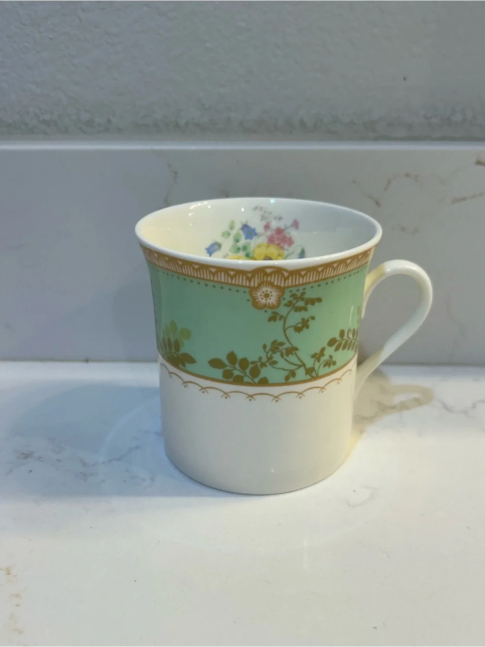 Mikasa Hampton Court Green Bone China green band gold floral accents Tea cup